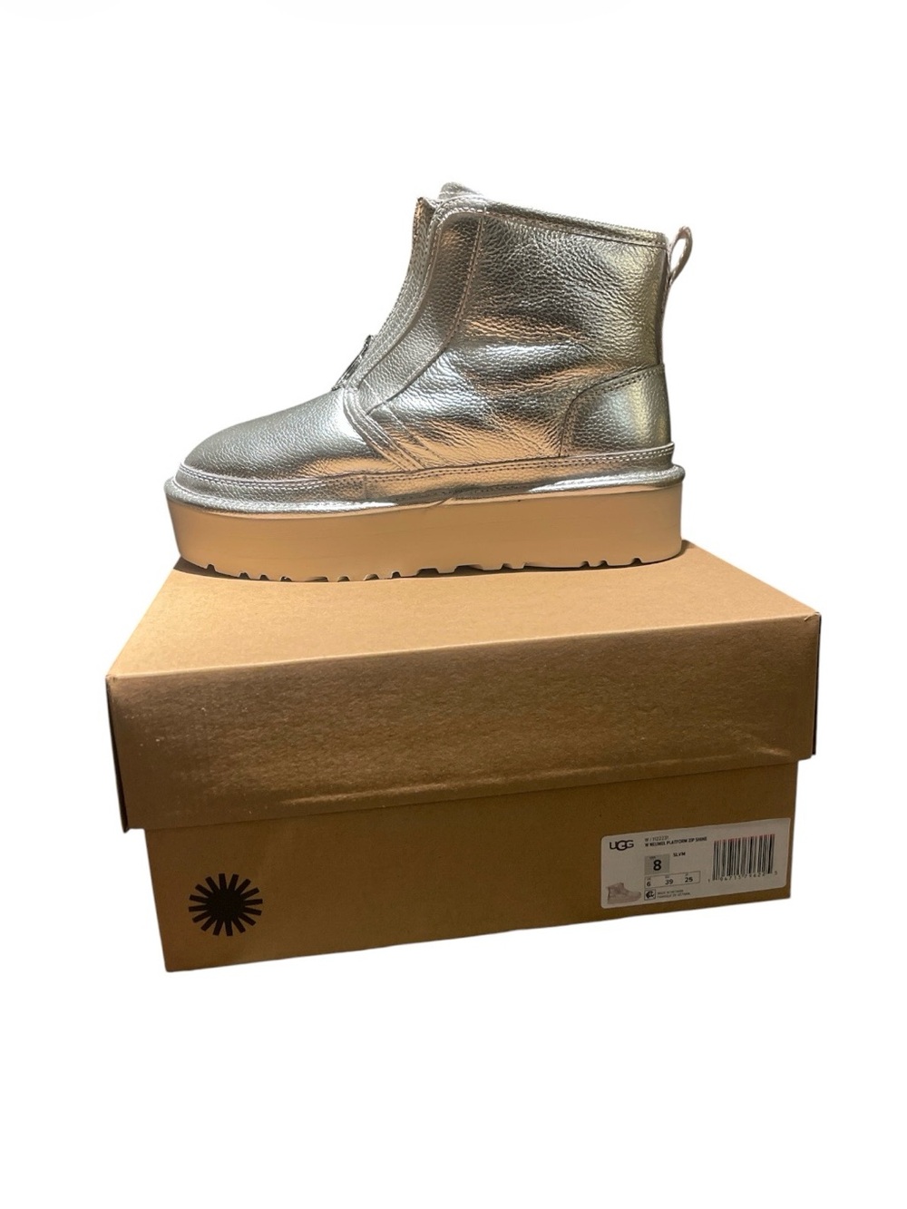 UGG Woman Metallic Silver Platform Ankle Boots